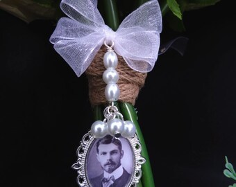 Pearls - Bridal Bouquet Photo Charm with your own personalized photo, Memorial Charm 25x18 Photo, Bouquet Charm, bouquet charm