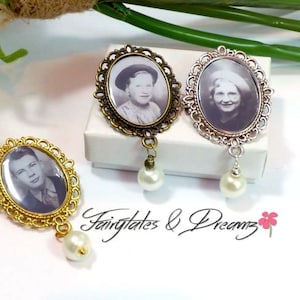 Silver/Bronze/Gold Memorial Photo Brooch personalised with your own photo bouquet photo charm, remembrance broach Pin, photo broach