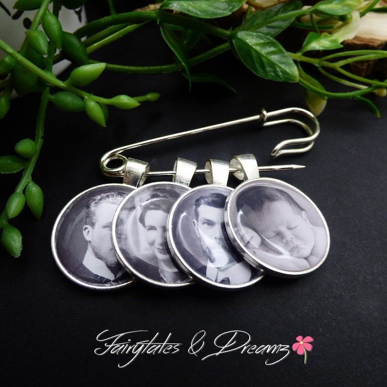 Boutonniere Photo Charm personalized with your 25MM photo Groom memory photo pin, Grooms Memorial Charm for Groom, Photo Charm for him image 2