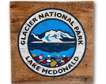 Glacier National Park, Lake McDonald, Montana Art, Glacier Park, National Parks, Barnwood Sign, Salvaged Wood Art, Rustic Art, Salvage Signs