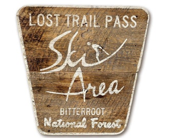 Lost Trail Powder Mountain, Lost Trail, Lost Trail Ski Area, Skiing Art, Downhill Skiing, Barnwood Sign, Salvaged Wood Art, Rustic Art