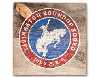 Livingston Rodeo Sign: Handmade Reclaimed Barnwood Wall Art