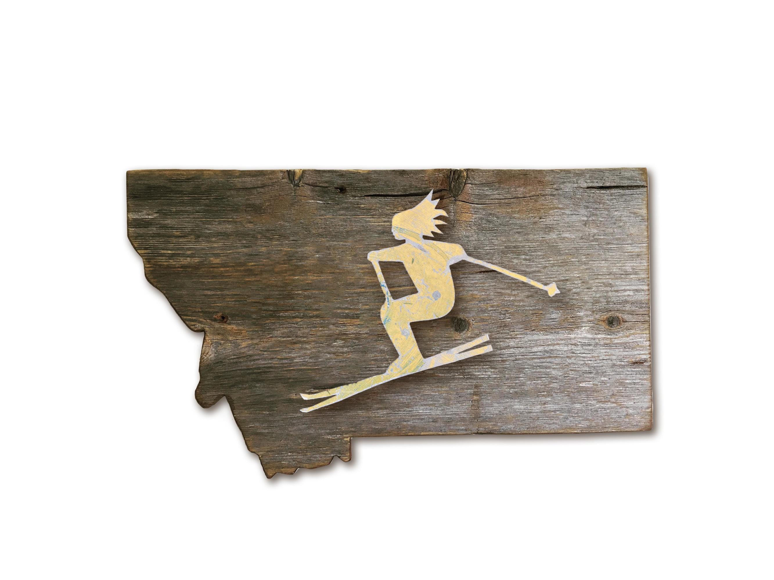 Montana Skiing Wall Art: Reclaimed Barnwood Sign