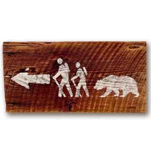 Hikers With Bear Rustic Reclaimed Wood Sign: Cabin Decor