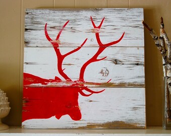 Weathered Red Elk Silhouette Sign on Montana Barnwood