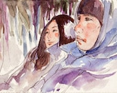 Portrait personnalisé Dessin Aquarelle crayons et stylos pour les couples et la famille a aimé