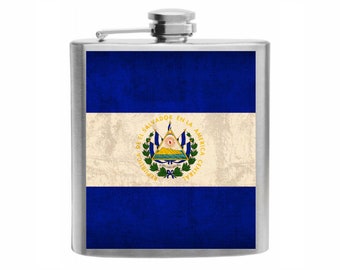 エルサルバドル国旗入りステンレススチール製ヒップフラスコ 6オンス ギフト、ヒップフラスコ、エルサルバドル、国旗入りフラスコ、フラスコ、エルサルバドル国旗入りフラスコ
