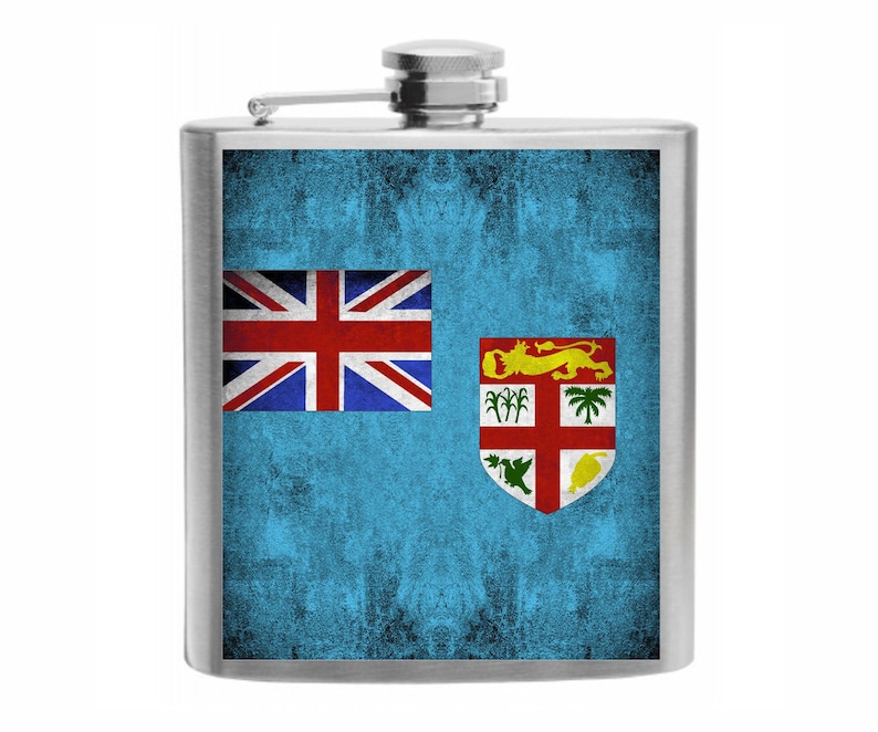 Fijian Flag Flask country flag flask hip flask Fiji Fiji Flag Stainless Steel Hip Flask 6oz gift Fiji Flag flasks Fiji Flag Flask