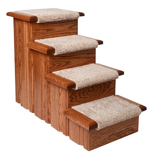 Free Shipping to the lower 48  Dog Stairs  4 Steps  With Carpet Treads 23&quot; Tall Pet Steps for tall beds Early American