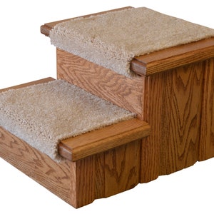 Free Shipping to the lower 48  Pet Step 12&quot; Tall Solid Oak Dog Stairs with Carpet Treads