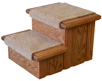Escalera para perros de roble macizo de 30 cm de alto con peldaños de alfombra, envío gratuito a los 48 estados contiguos.