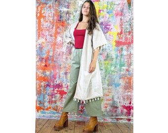 Ivory Cream Velvet Tassel Kimono