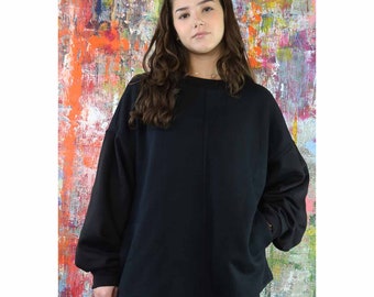 Black Pleat Sleeve Jumper with Pockets