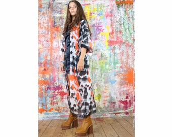 Abstract Print Semi Sheer Floaty Kimono with lace trim