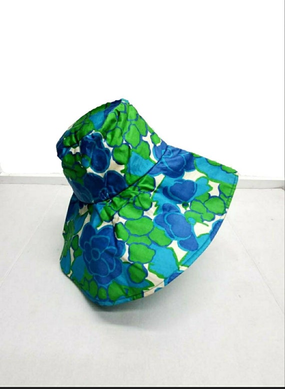 60s hat // vintage floral green //floppy sun hat