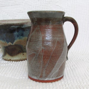 Vintage small studio pottery pitcher rust, brown, & taupe signed clay fine art ceramics