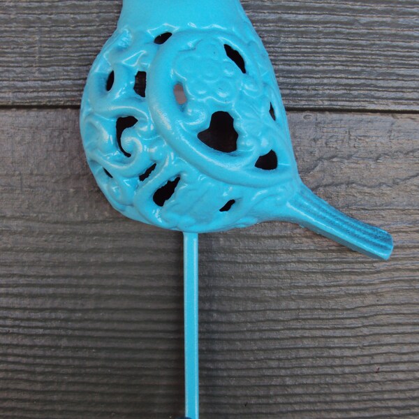 Upcycled Cast Iron Bird Hook in Peacock Blue wall decor home decor nursery decor children bedroom garden bird decor shabby chic decor