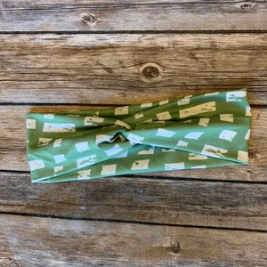 Women’s Knotted Headband - SLIM Moss Green Abstract Rectangles Headband