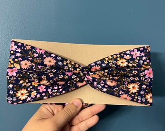 Women’s Knotted Headband - Navy Blue Floral - Vibrant Headband