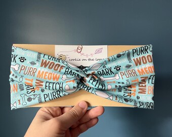 Pet Lover Twist Headband: Dog & Cat Print Wide Headband