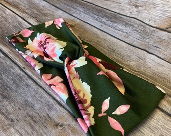 Olive Floral Knotted Headband Monstera Top Knot Headband – Tropical Plant Print | The  main image 4