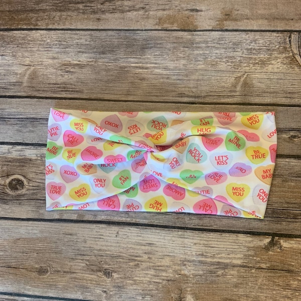 Women’s Knotted Headband - Valentines Conversation Hearts