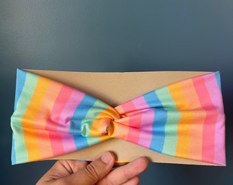 Women’s Knotted Headband - Bright Pastel Striped Headband