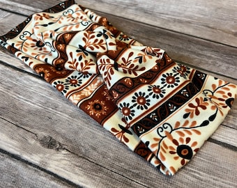 Women’s Twist Headband - Boho Black - Cream - Rust Brown - Floral Pattern