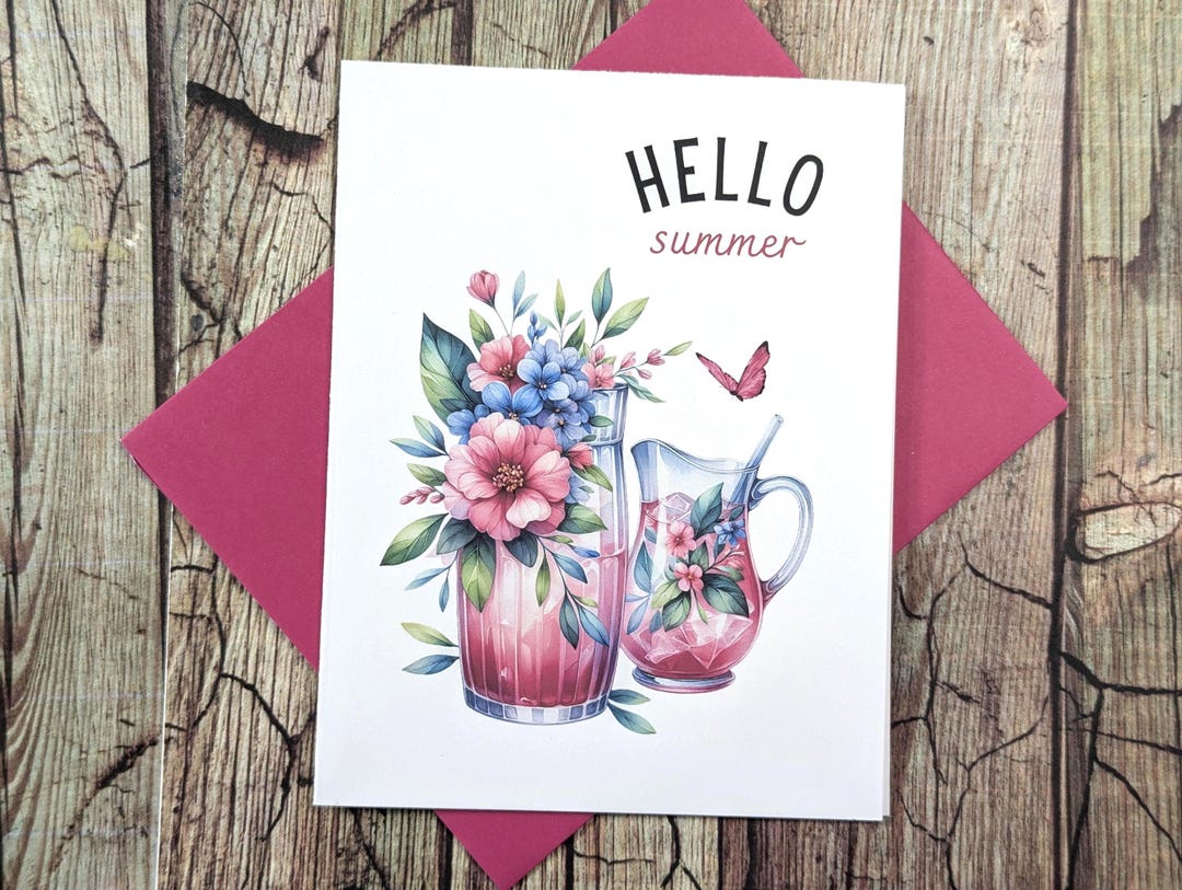 Hello Summer Note Cards: Pink Drinks, Beach BBQ (A2 Cards) - Etsy