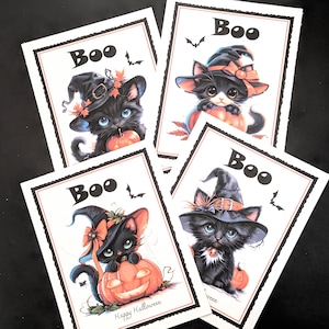 Black Cat Halloween Cards - Boo Halloween Card -  Cat Halloween Card - Funny Cat Halloween Card - Cute Halloween Card - Happy Halloween Card