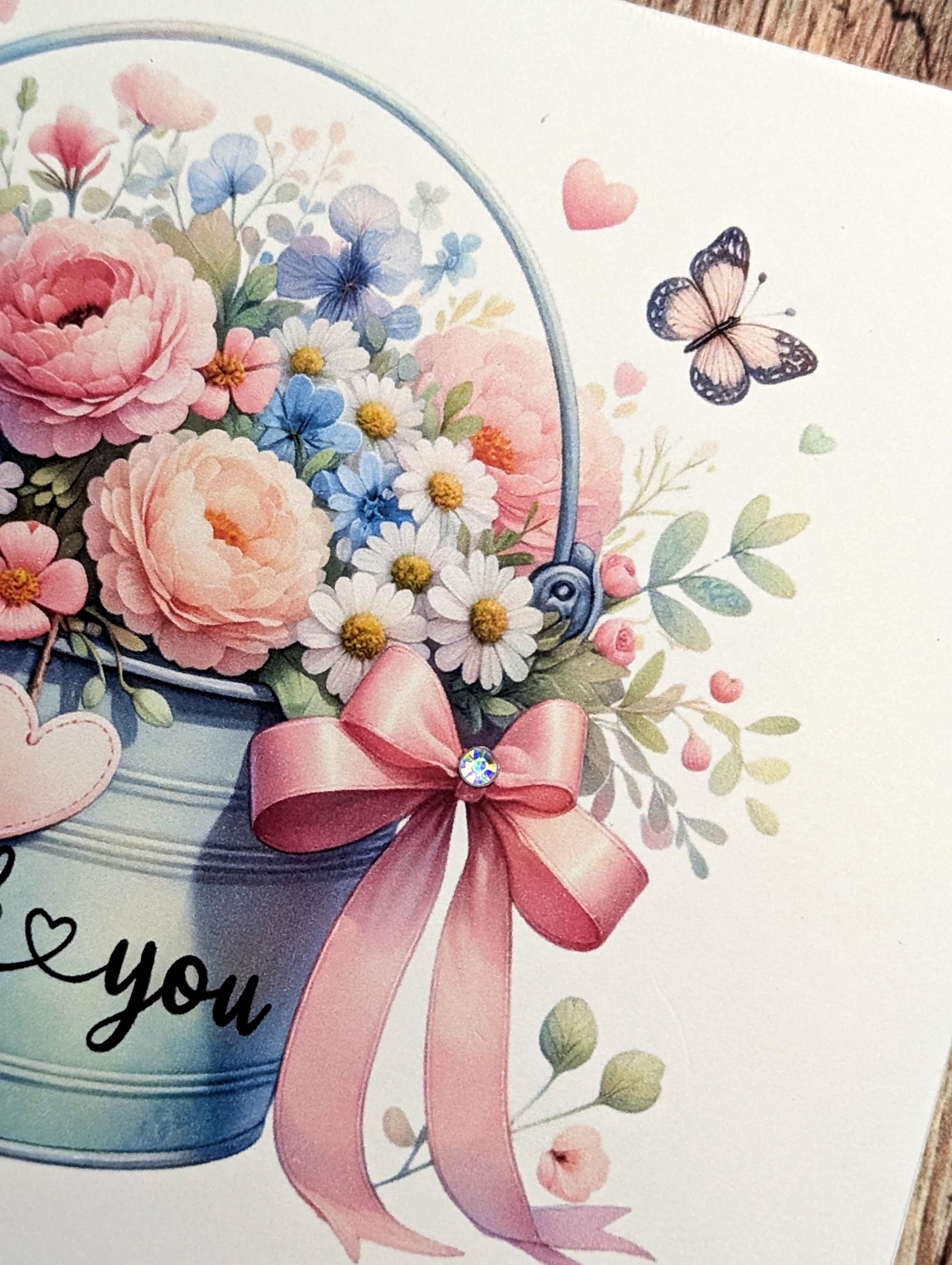 Floral Thank You Cards: Handmade, Bucket of Flowers, Pastel Bouquet - Etsy