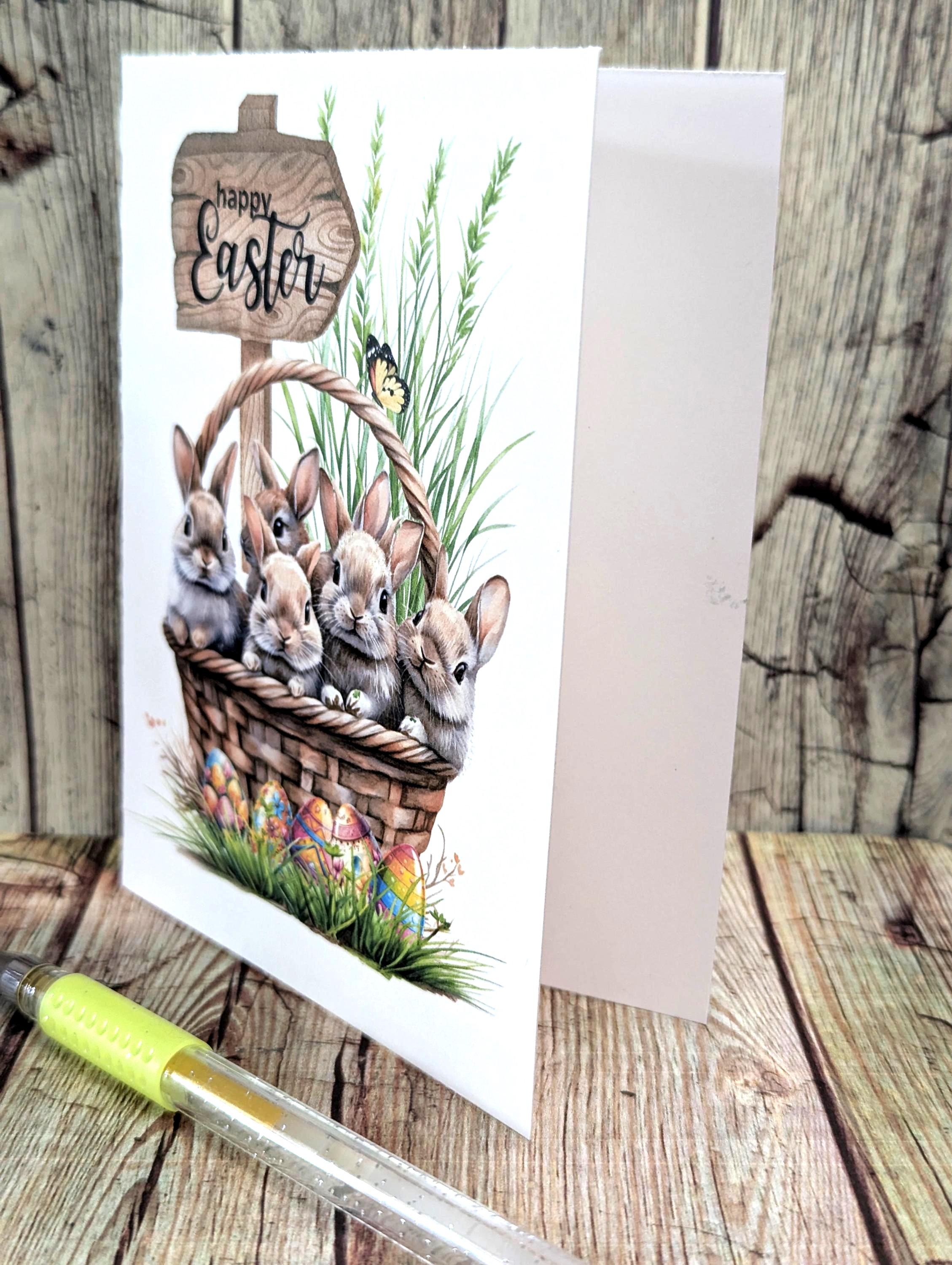 Handmade Easter Card: Bunny Family in Basket - Etsy