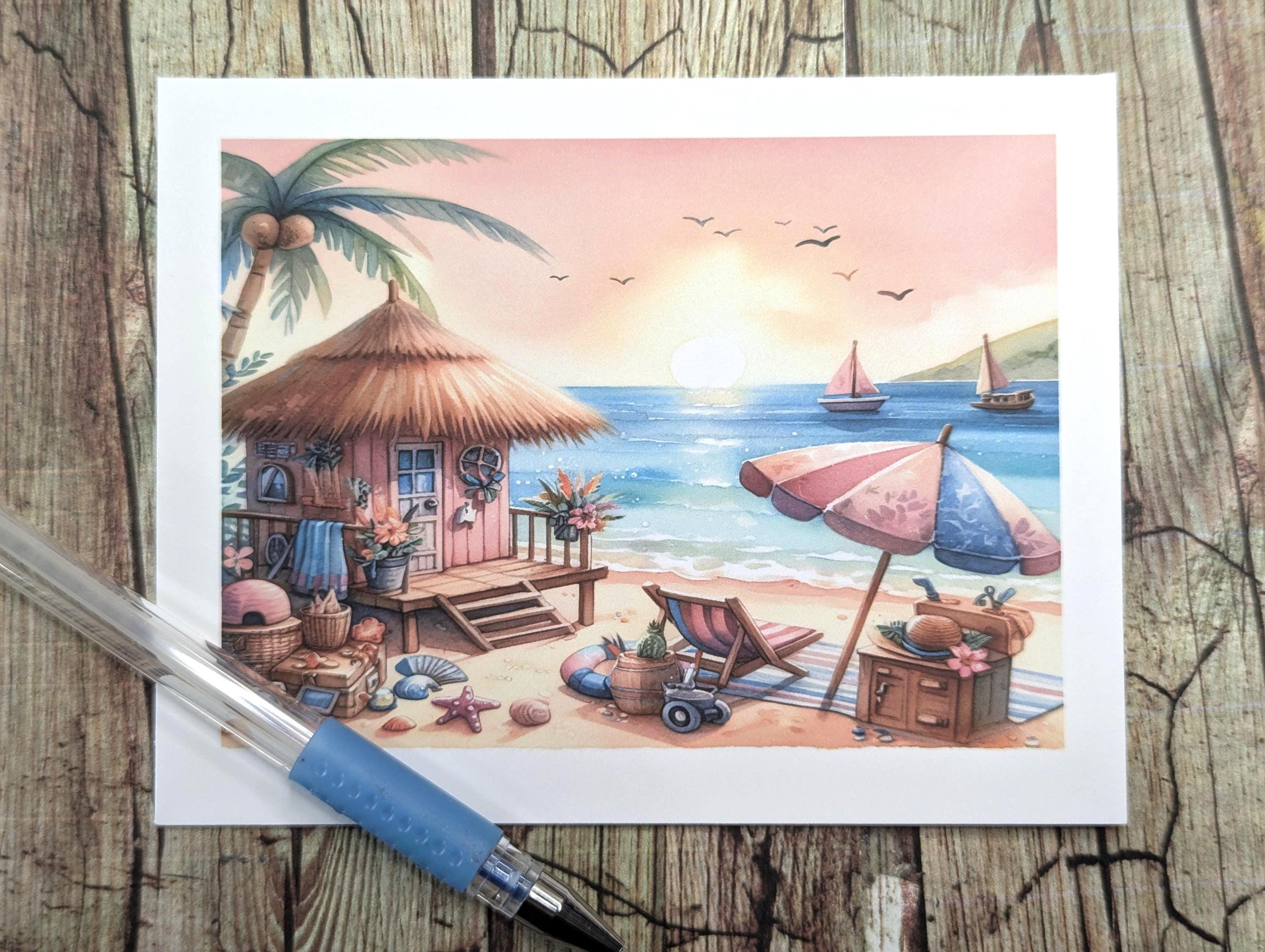 Beach Notes Whimsical Beach Note Card Set: Handmade Summer Greetings - Etsy