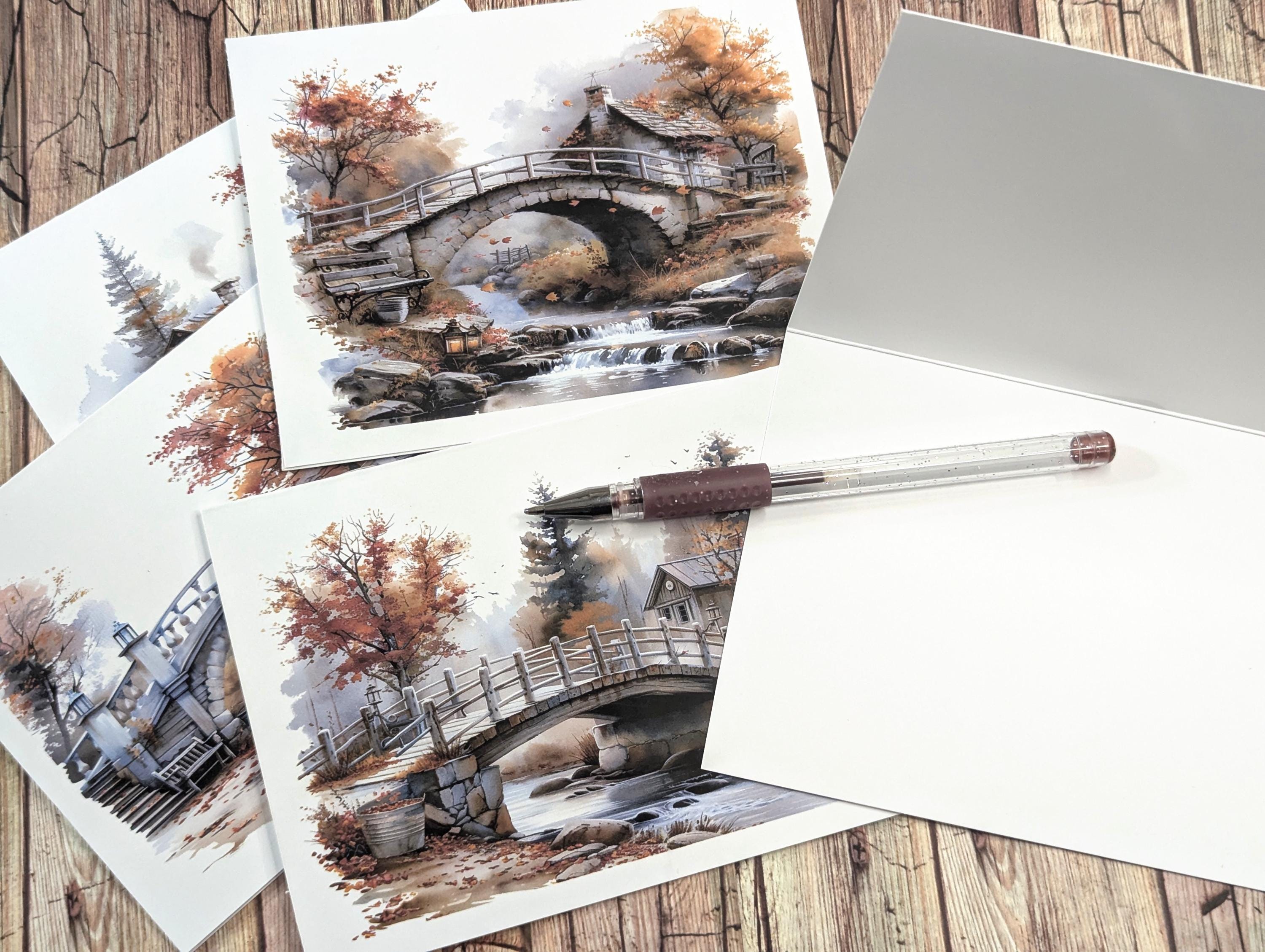 Handmade Fall Note Cards: Cottagecore Autumn Landscape, Set of 8 - Etsy
