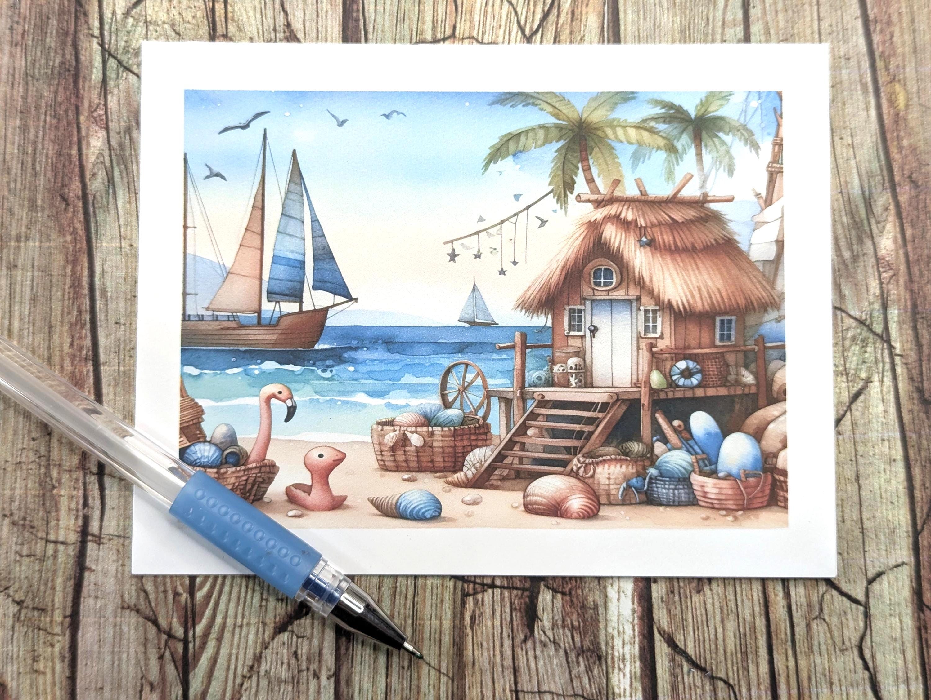 Beach Notes Whimsical Beach Note Card Set: Handmade Summer Greetings - Etsy
