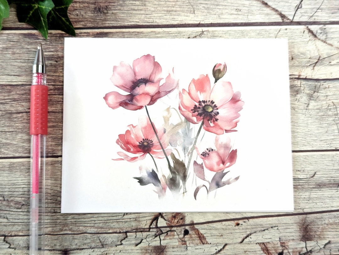Pink Wildflower Watercolor Note Card Set: Handmade Greeting Cards - Etsy