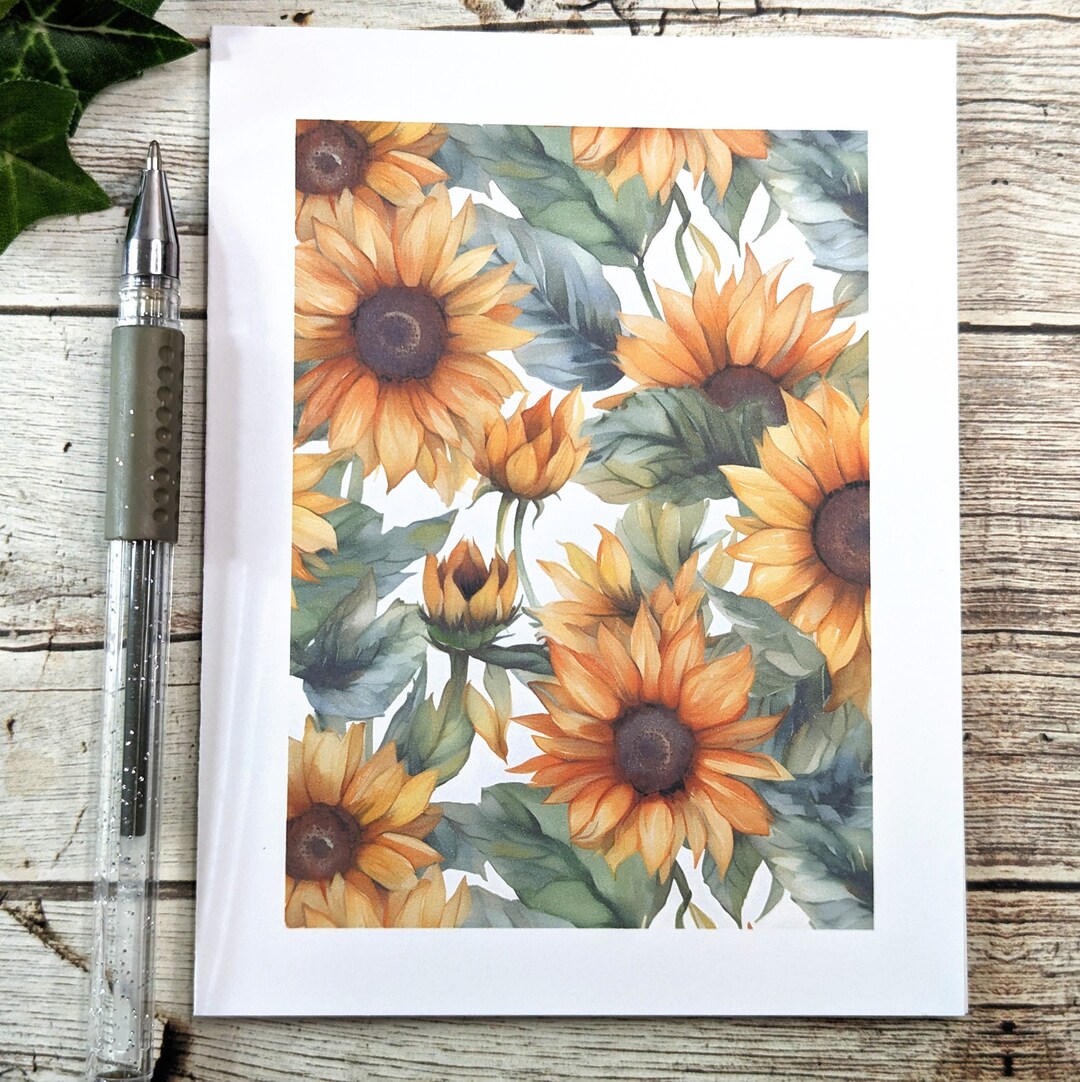 Watercolor Sunflower Note Card Set: Autumn Greeting Cards - Etsy