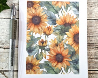 Watercolor Sunflower Note Card Set: Autumn Greeting Cards