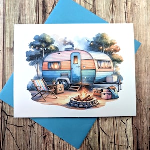 Camping Greeting Card - Camping Card - Camping Trailer - Small Teardrop Camping Trailer - Teardrop Trailer - Whimsical Note Cards