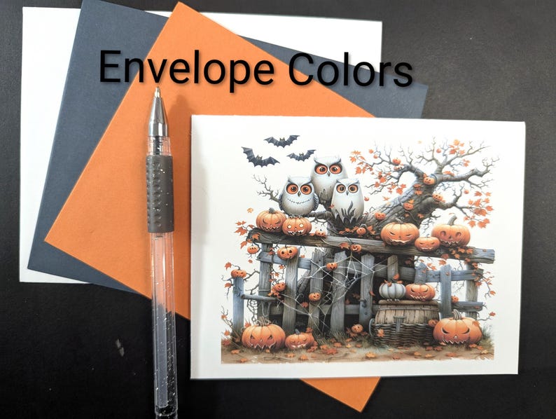 Whimsical Halloween Notecards: Spooky Tree Designs, Set of 8 - Etsy