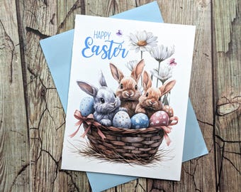 Bunny Family Easter Card - Handmade Rabbit Greeting Card