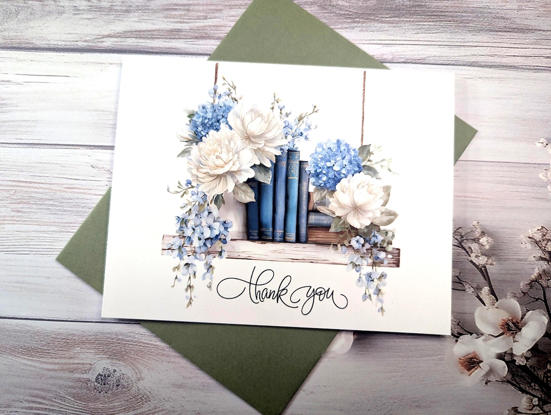 Floral Thank You Cards: Hydrangea Peony Bookshelf Art - Etsy