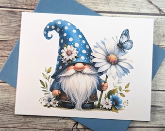 Gnome Spring Card: Daisy & Butterfly - Handmade Greeting Card