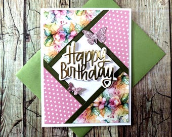 Handmade 3D Birthday Card Kit: Floral Polka Dot Design