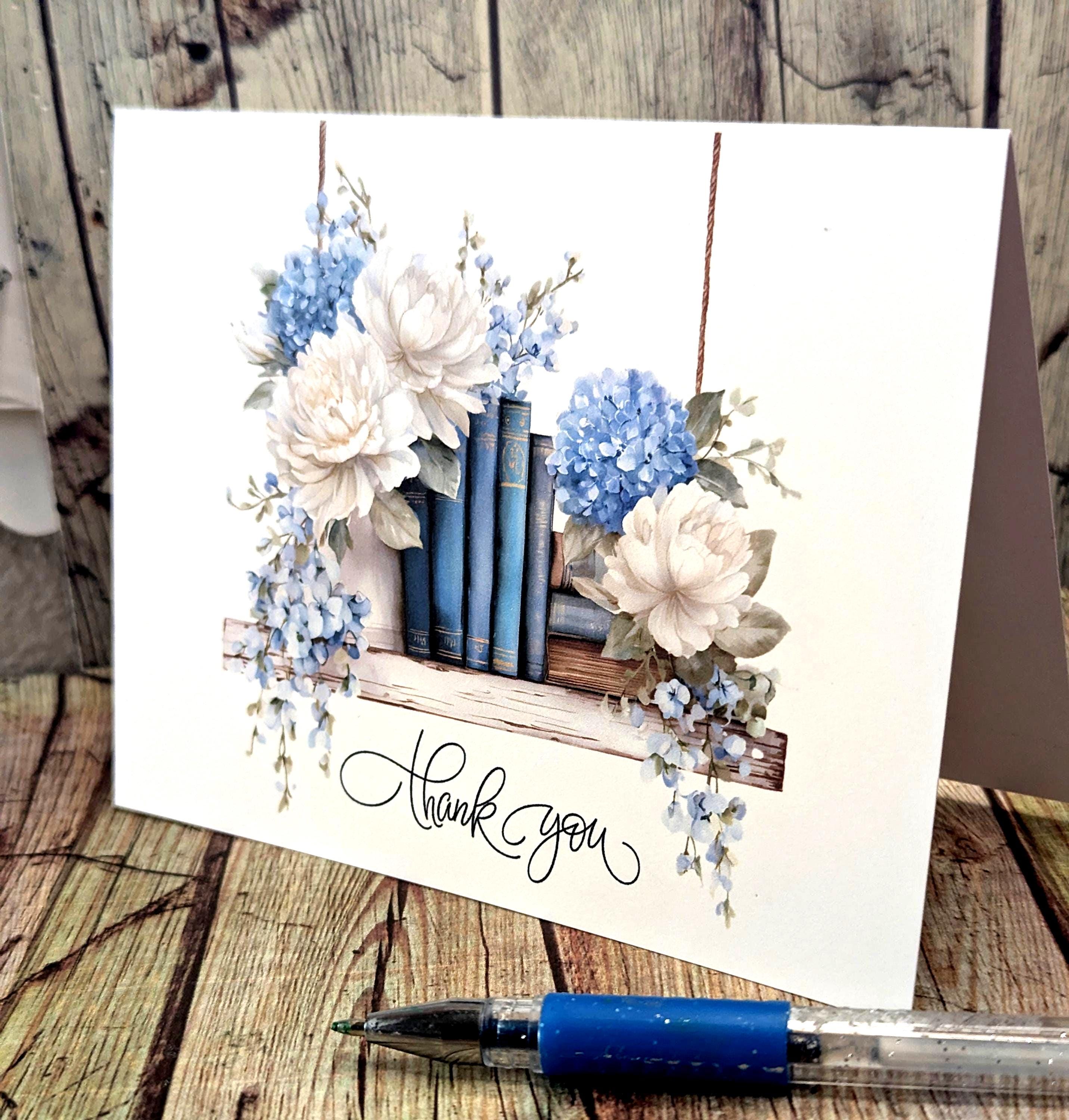 Floral Thank You Cards: Hydrangea Peony Bookshelf Art - Etsy