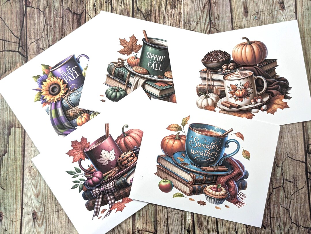 Fall Note Cards: Coffee & Books, Cozy Autumn Stationery Set of 8 - Etsy