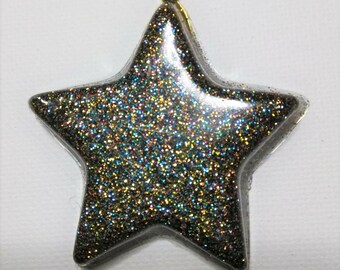 Resin Star Pendant Dark Rainbow Resin Necklace Gold Bail Gold Ball Chain