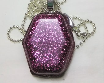 Resin Diamond Glitter Resin Necklace Pink Glitter Silver Bail Silver Ball Chain