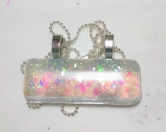 Resin Large Horizontal Bar Glitter Resin Necklace Glitter Stars Iridescent Silver Bail Silver Ball Chain