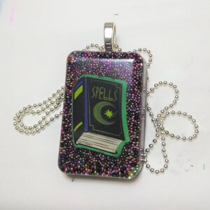 Resin Rectangle Spell Book Resin Pendant Small Beads Shiny Necklace Spell Book Pendant